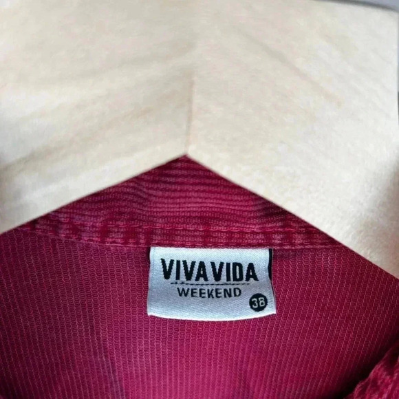 Viva Vida Size Small Dress Red Corduroy Button Down Short Sleeve - Picture 3 of 6